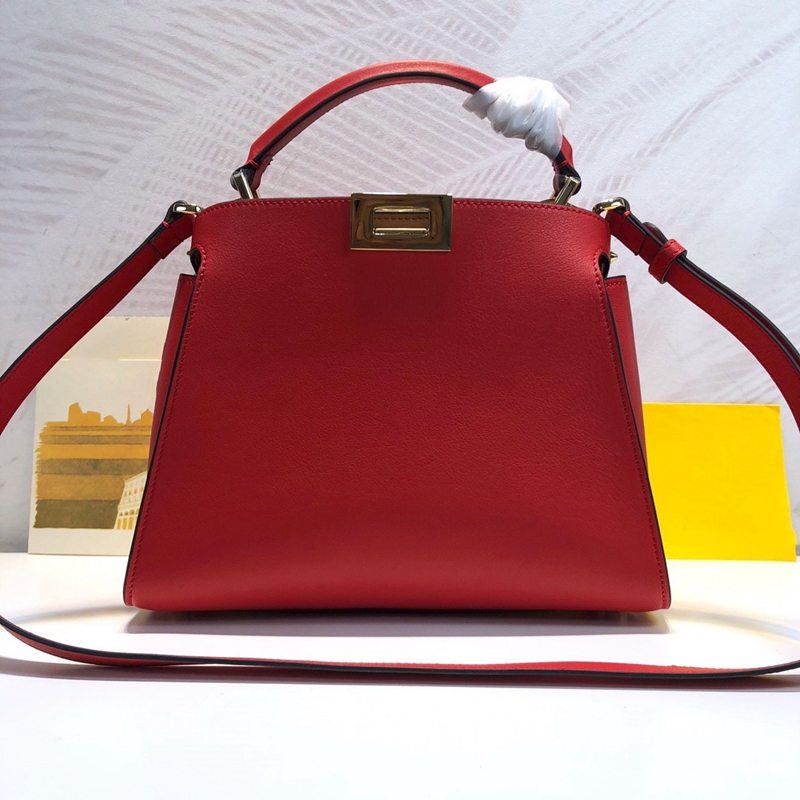 Red & 27Cm2021 Spring and summer new pattern Kitten bag female peekaboo medium , please handbag cowhide Rotary buckle Messenger One shoulder handbag
