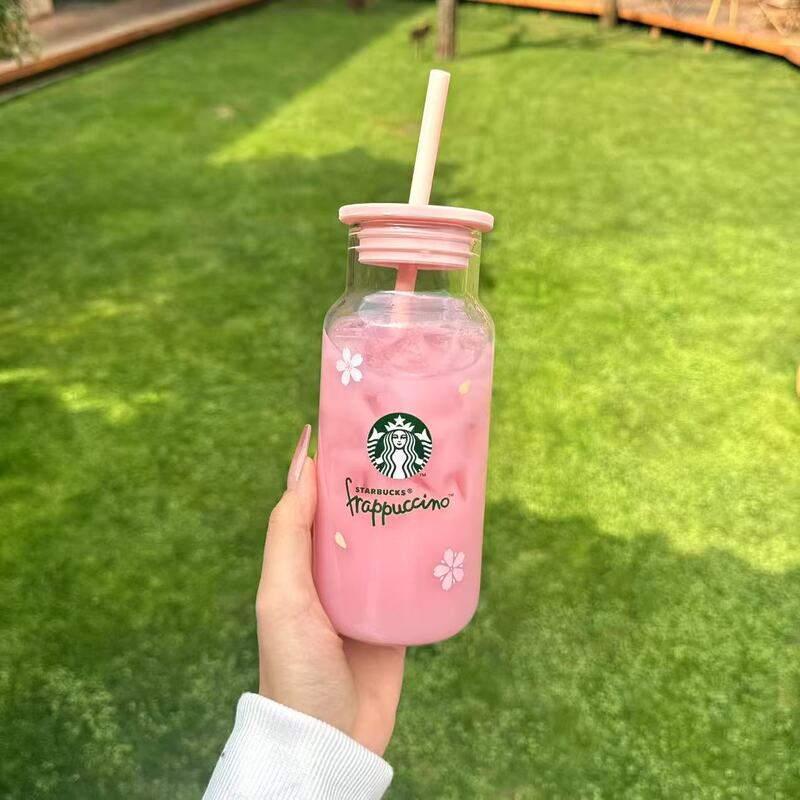 Starbucks Water Cup 2025 New Model Pink Cherry Blossom Girly High-Value Straw Cup Heat-Resistant Coffee Cup