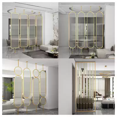 Light luxury stainless steel iron glass screen partition living room simple modern new Chinese porch flower grid decoration Hollow