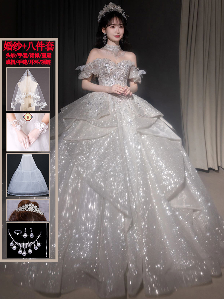  XL+White wedding dress with eight -piece set   - $11.00 