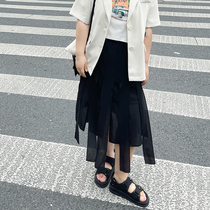 Kaka Dont eat heartrending trendy fine fat mm black conspicuous tight waist personality Flow Su spliced half skirt woman
