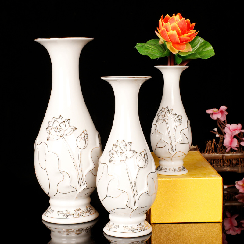 Buddhist supplies water purification vase for bottle relief white lotus flower for vase Guanyin manna bottle white porcelain lotus bottle for Buddha