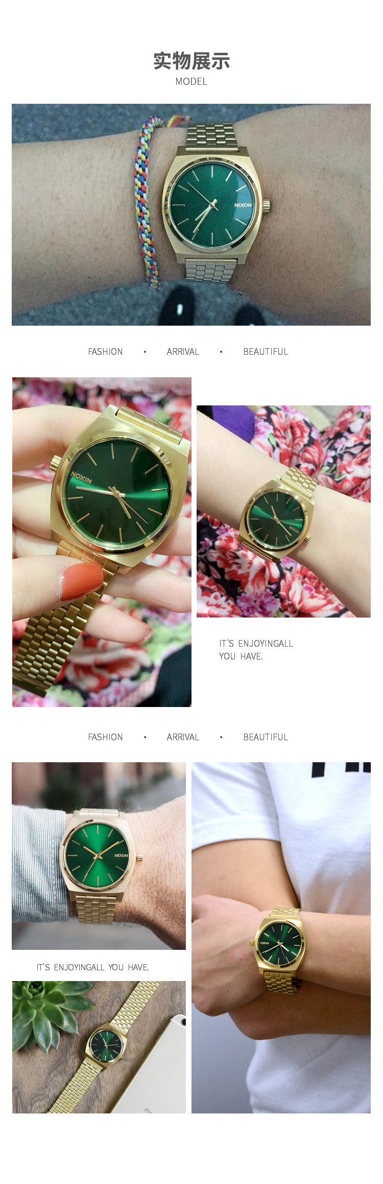 Часы Европа 尼克松nixon金绿配色复古方形石英对表 小清新风格不锈钢手表