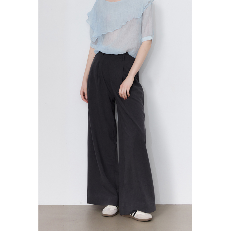 Asseuu Gray Wide-Leg Pants for Women 2026 Spring New Loose Design Lazy Style Wide-Leg Trousers Asseuu Gray Wide-Leg Pants for Women 2026 Spring New Loose Design Lazy Style Wide-Leg Trousers