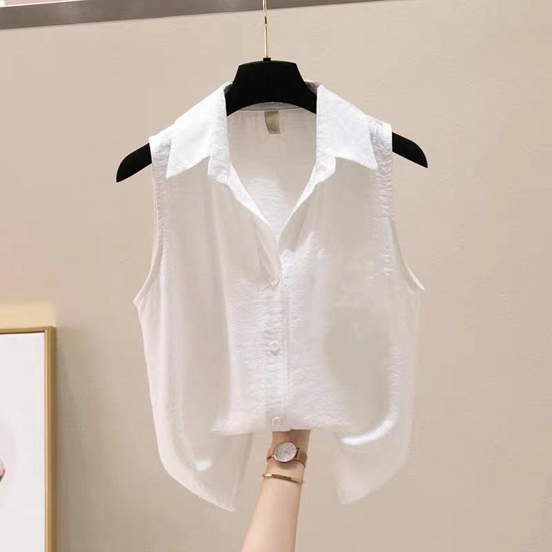 22 Summer New Korean Style Loose Fit Elegant Small Lapel Sleeveless Straight-Looking Slimming Solid Color Chiffon Blouse for Women New Model 22 Summer New Korean Style Loose Fit Elegant Small Lapel Sleeveless Straight-Looking Slimming Solid Color Chiffon Blouse for Women New Model