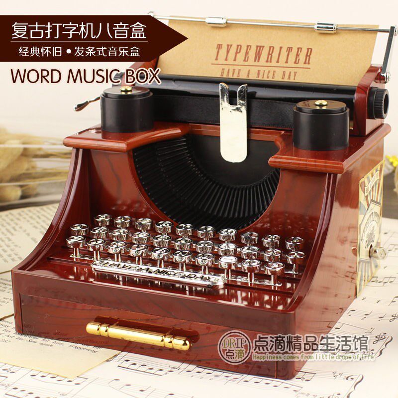  Birthday Song Eight-tone Box Creative Decorations Typewriter Music Box Dynamic Clockwork Retro with drawer First Accessories Box