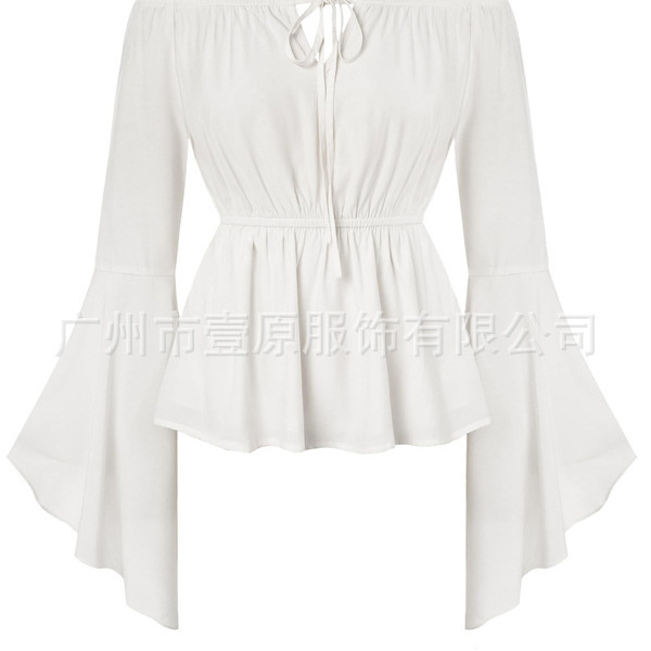 Medieval Renaissance Long-Sleeved Shirt 2026 Amazon Four-Way Stretch Waist-Cinching Bell-Sleeve Off-Shoulder Top