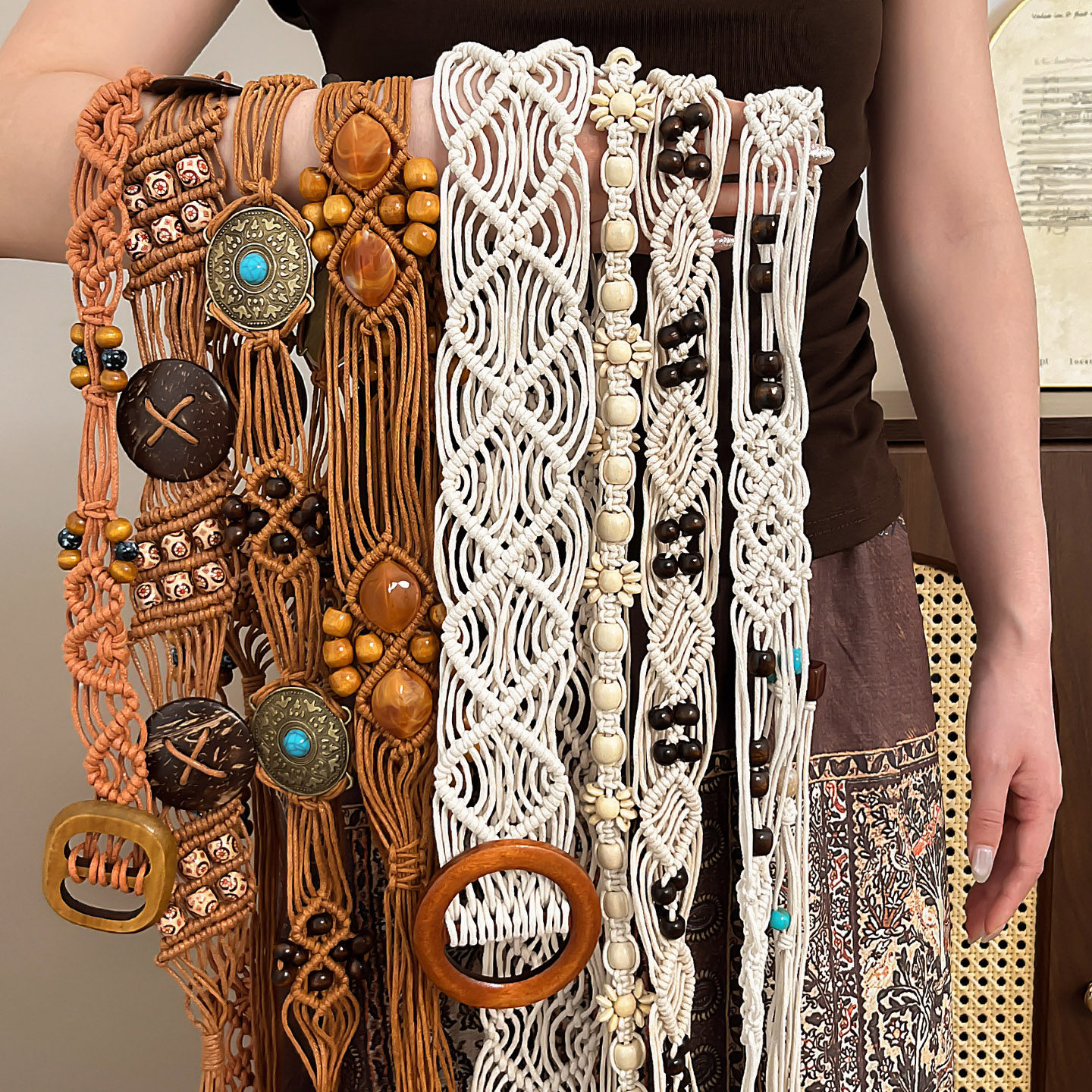 Retro waist chain beaded braided waist rope, siami handmade ethnic ...