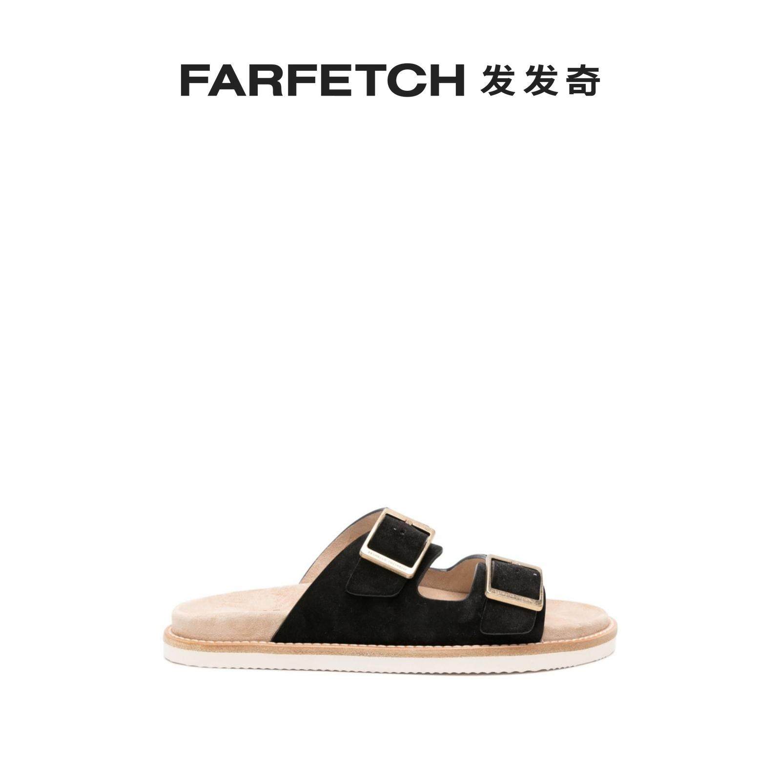 Brunello Cucinelli men's double clasp suede leather face leather sandals FARFETCH Fat Chic-Taobao