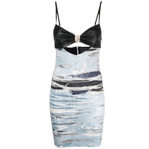 Final Sale] John Richmond Womens Distressed Denim Print Mini Dress FARFETCH