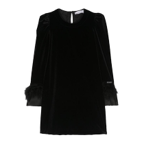 Monnalisa childrens feather trim velvet dress FARFETCH