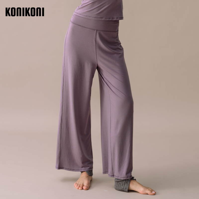 Konikoni Soft Flow Woven Wool Blend Loose Sports Pants with Pleats on Both Sides, Nine-Point Length Yoga Fitness Pants