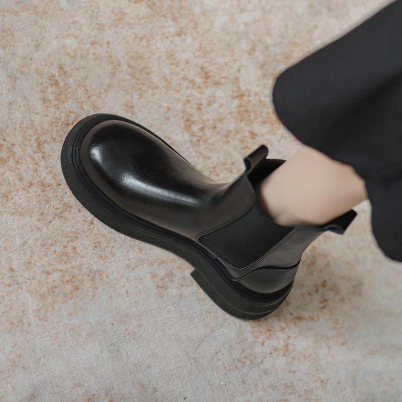 Hong Kong genuine leather Martin boots woman 2023 Winter new small sub-chimney boot thick bottom 100 hitch a Chelsea short boot lady-Taobao