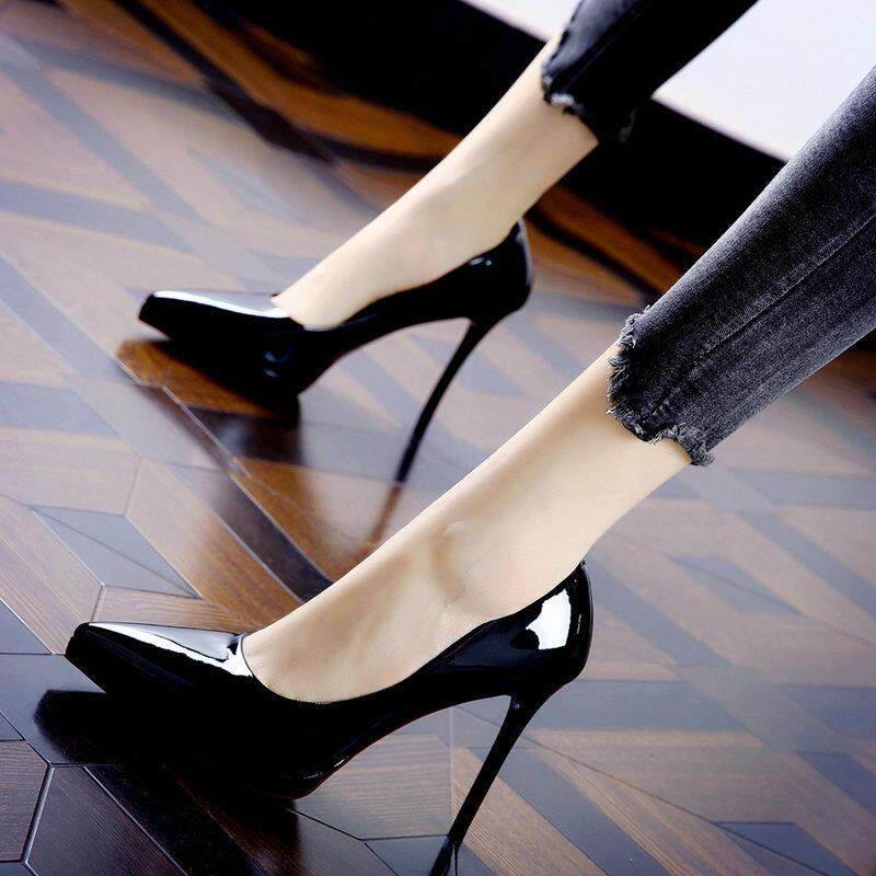 Hong Kong European and American Waterproof Desk Lacquer Leather Pointed Banquet Single Shoes Woman 2023 Chunqiu New Fine heel Super heels-Taobao