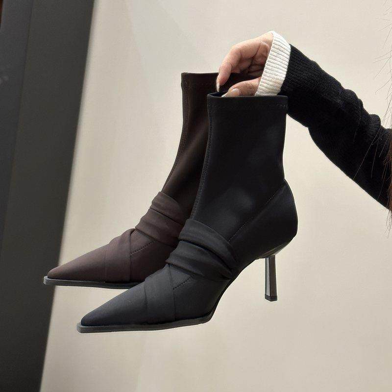 Tide Cards Pointy Short Boots Women 2023 Autumn Winter New Women Boots Short Cylinder Spring Autumn Single Boots Slim Boots Slim heel Martin boots-Taobao