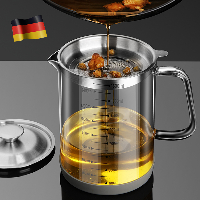 German oil filter pot glass household with filter mesh large capacity oil storage tank oil filter artifact kitchen oil residue filling bottle
