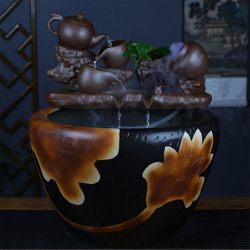 Jingdezhen Ceramic Gold Water Fish Bowl Balcony Office Living Room Circulating Fluid Filter CourtyFilter Yard Large Fish Bowl