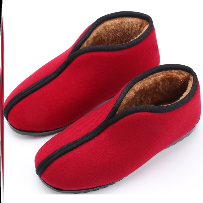 Rural old-fashioned cotton shoes handmade women's winter home wear clam shells two pieces of suede old Beijing cloth warm shoes non-slip outer wear