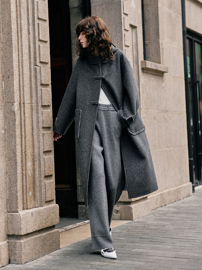 [100% Sheep Wool]Elle Gray Hooded Wool Coat for Women 2025 Winter New Long Wool Coat