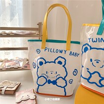 ins cute bear jelly tote bag beach bag transparent summer Women travel portable and practical large capacity bag