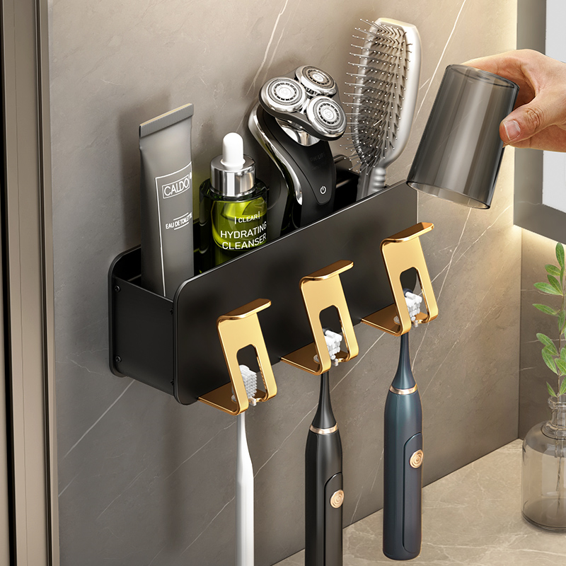 Light and luxurious electric toothbrushing cup shelve Wall-mounted Perforated Dressing Room Bathroom Gargling Cup Suit Hanger cylinder