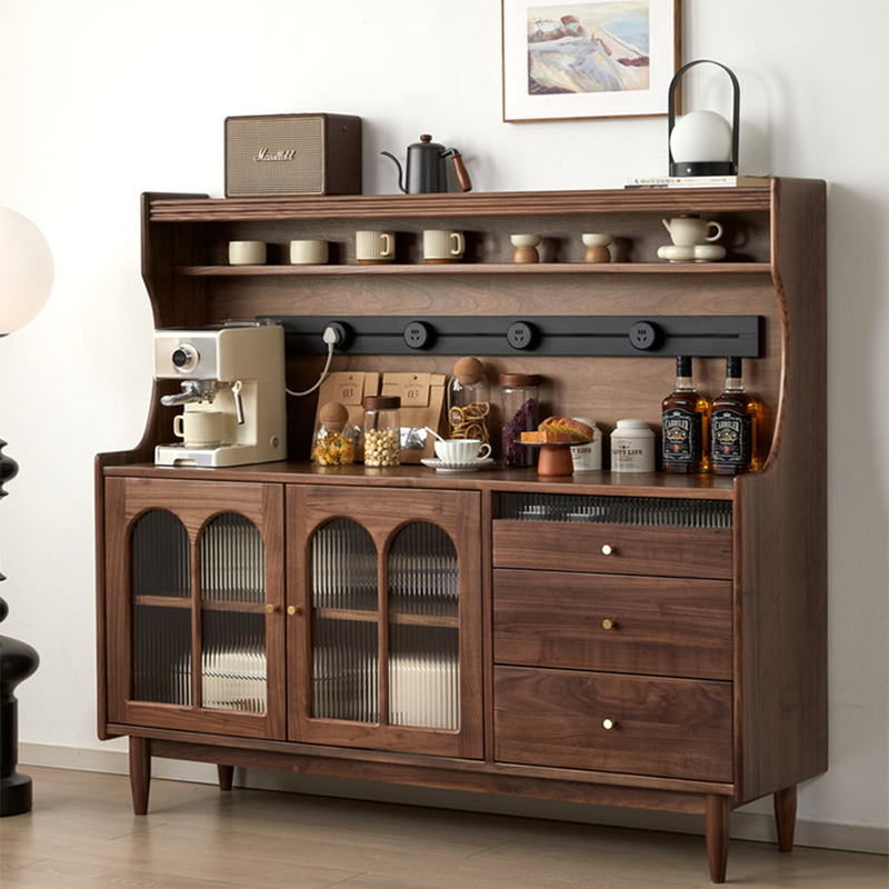 North American Black Walnut Color Solid Wood Sideboard Simple Household Storage Cabinet Integrated Wall-Mounted Tea Cabinet Coffee Machine Cabinet