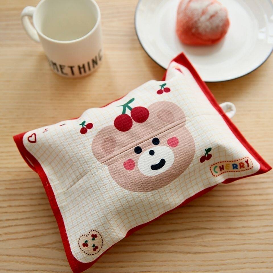 Car tissue box in Nordic Korean-style cartoon strawberry bear tissue pumped cotton paper towel sleeve creative