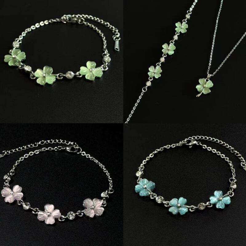 Lucky Clover Qingye Xingyuan Lucky Four-Leaf Clover Bracelet Women's Necklace Fashionable Niche Versatile Jewelry Set