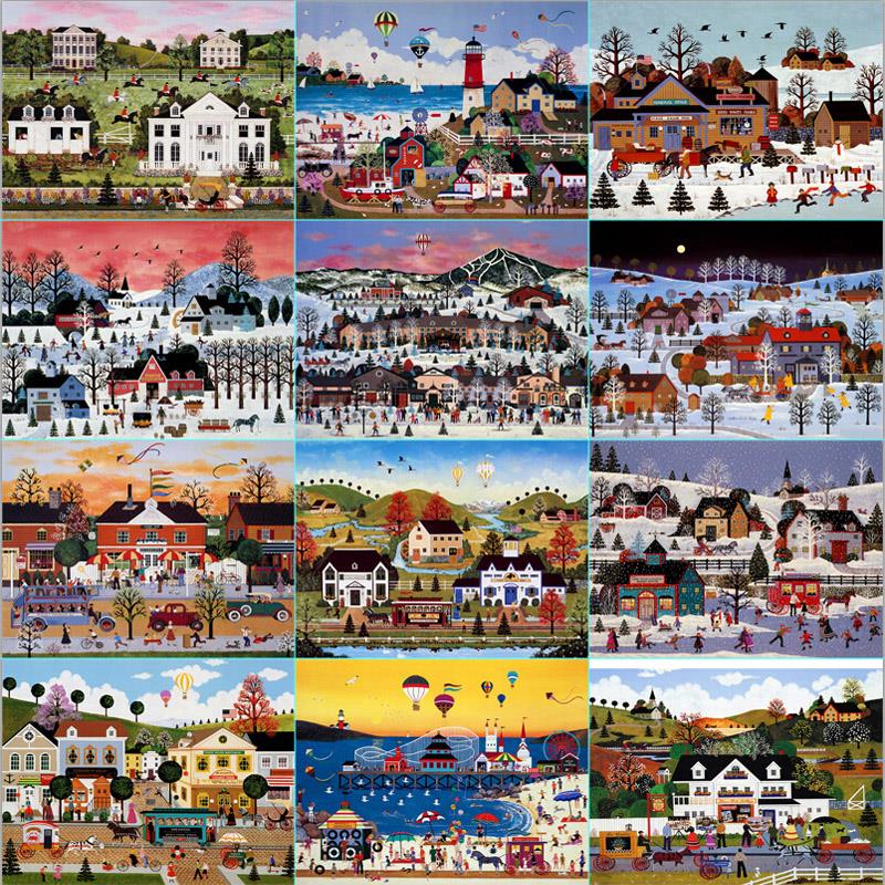 Happy Town Small Town 500 Wooden 1000 Pieces Puzzle Adult Toys Send Big Drawing Partition Tips