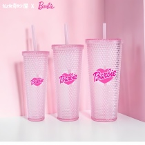 Barbie Series Transparent Pink Durian Cup Loving Logo Cold Water Cup Girls Festival Send Friends Bestie big and small