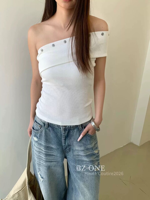 Z-One 2026 New American-Style Studded Vest for Women, Summer Thai Sweet and Spicy Girl Off-Shoulder Tube Top