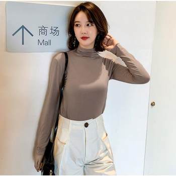2025 new autumn half-turtle collar bottoming shirt for women with thin long-sleeved tops slim fit t-shirt nine-color facial mask clothing