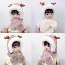 Baby hat scarf one autumn and winter face plush infant ear cap plus velvet thickened men and women children tide