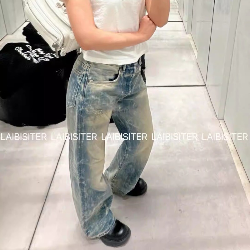 Top-Notch Quality! 26Ss Nordic Niche Design New Straight-Leg Slimming Distressed Washed Snowflake Jeans