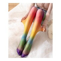 Colorful gradient stockings for women anti-snatch Japanese pantyhose summer ultra-thin rainbow core-spun silk one-piece sexy socks