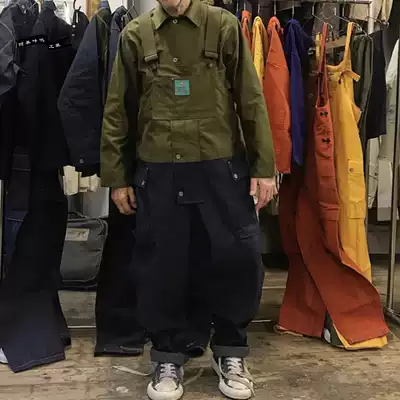 Amei Kazi loose jumpsuit ins Net red suspenders denim pants color-fitting baby bag pants men and women tide cards