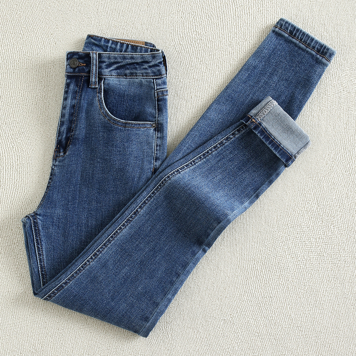 ラ・シャペル レディース ハイウエスト スキニージーンズ、2026年春夏新作、スリムフィット、伸縮性のあるペンシルパンツ