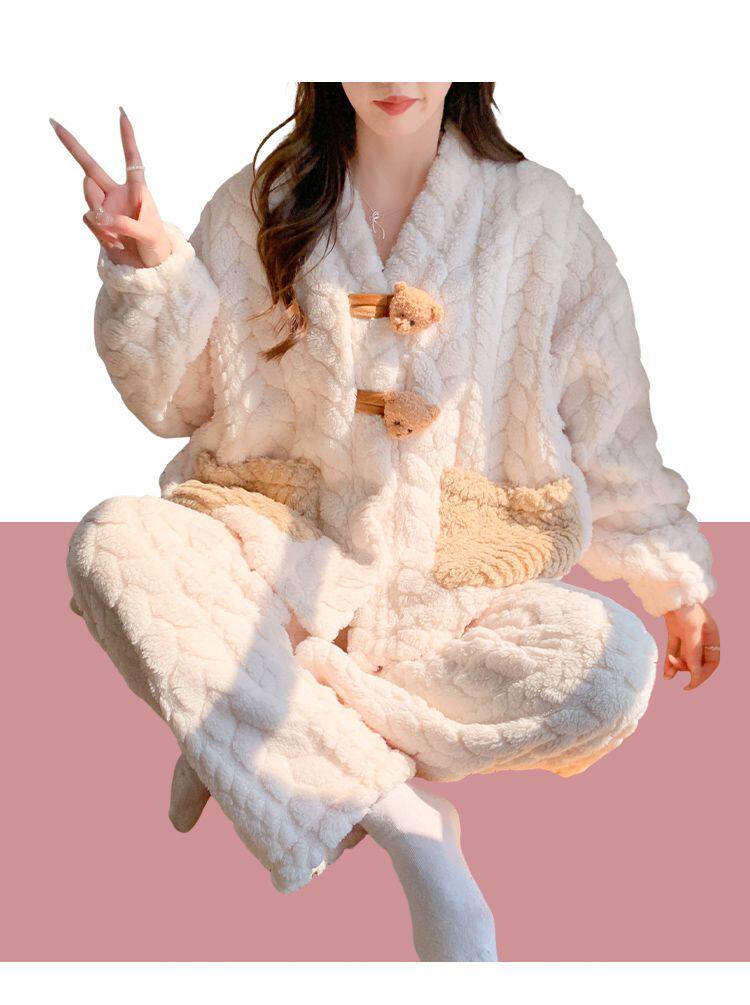 2026珊瑚绒月子服冬产后孕妇睡衣大码产妇喂奶哺乳保暖加厚家居服 — 9