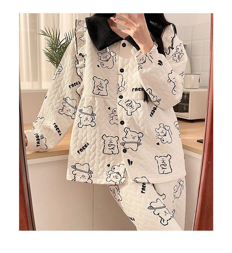 Maternity Pajamas Autumn and Winter Style Thickened Three-Layer Pure Cotton Warm Postpartum Nursing Home Wear Maternity Set — 40