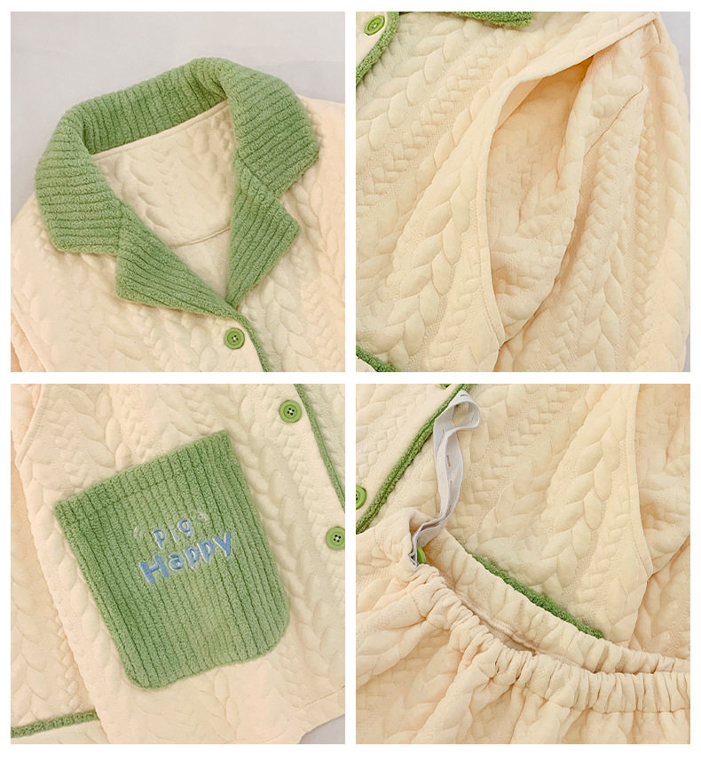 Maternity Pajamas Autumn and Winter Style Thickened Three-Layer Pure Cotton Warm Postpartum Nursing Home Wear Maternity Set — 24