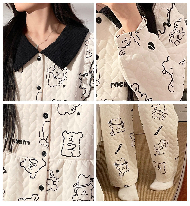 Maternity Pajamas Autumn and Winter Style Thickened Three-Layer Pure Cotton Warm Postpartum Nursing Home Wear Maternity Set — 34