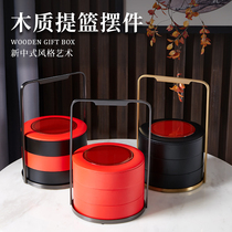 Bai Kaiqi Chinese antique lacquerware Wooden basket Chinese style festive box Model room food box Classical multi-layer