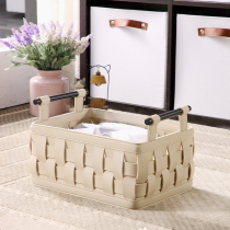 Bai Kaiqi Nordic clothing basket High-grade cloakroom model room hand-woven basket Leather storage basket