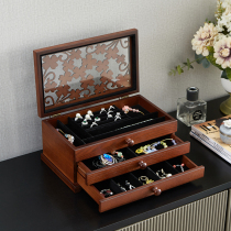 New Chinese style wooden jewelry box Princess jewelry storage box European Korean hand jewelry box Gift large capacity