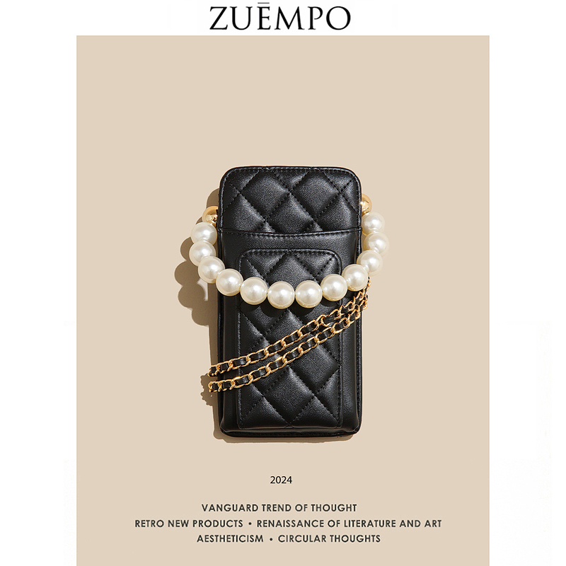 2026 New Style Chanel-Inspired Genuine Leather First-Layer Sheepskin Quilted Pearl Chain Phone Bag Mini Coin Purse Crossbody