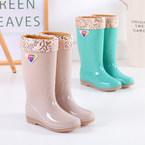 High-barrel rain shoes female anti-slip plug warm waterproof waterproof shoes kitchen lady fashion long tube boots