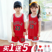  Childrens basketball suit suit mens middle and small childrens sports girl kindergarten performance costume fake two-piece basketball suit customization
