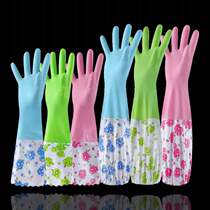 (leaky package deductible)Dishwashing gloves plus velvet thickening housework cleaning kitchen waterproof brush bowl laundry gloves Female