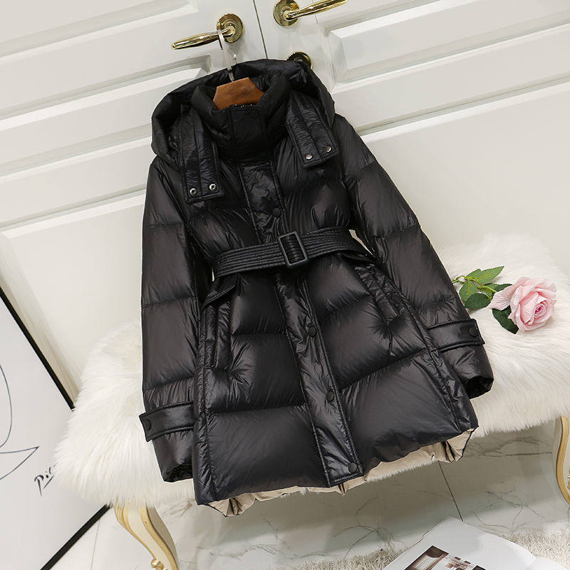 Large size women's 2020 winter wear mid-length version of the waist and thin cotton-padded jacket small hooded down padded jacket women