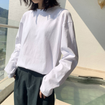 White bottoming shirt womens spring and autumn style western style long-sleeved Korean version solid color loose lazy style inner top